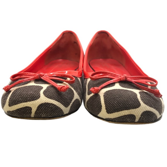 KATE SPADE Orange Brown Patent Leather Giraffe Print Bow Flats - Picture 5 of 7